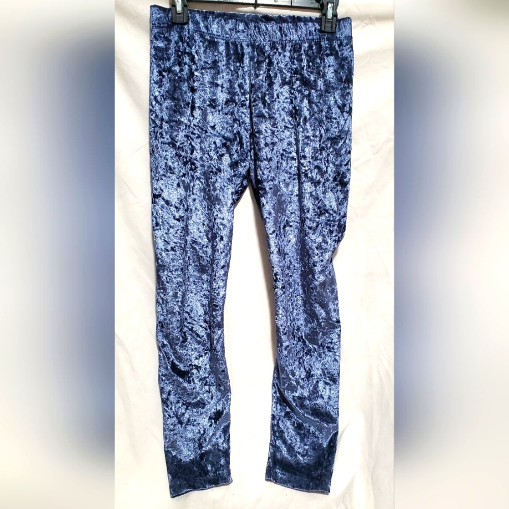 Blue Velvety pants leggings stretchy yoga Size Juniors Large 29in waist